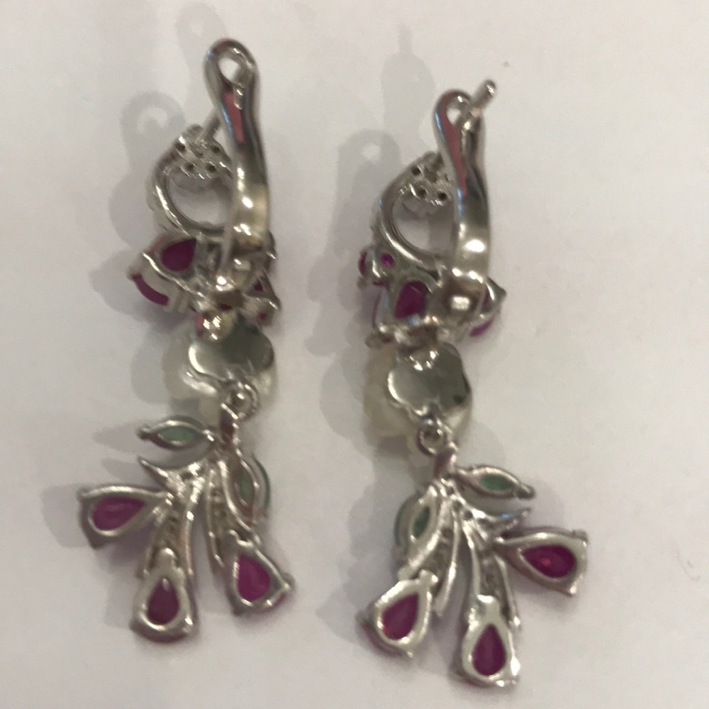 Real Ruby, Emerald & Mother of Pearl Earrings - Picture 4 of 4